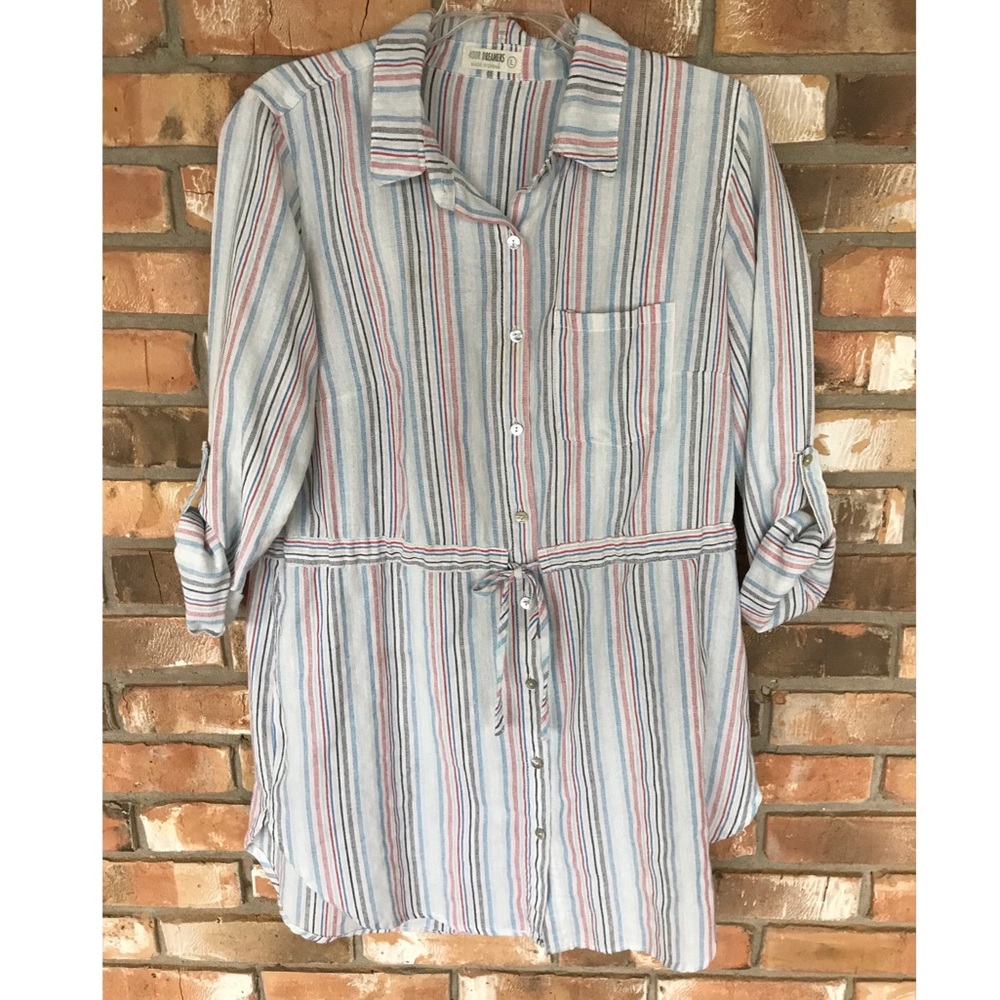 4OUR Dreamers Women’s Multicolored Stripes Shirt Dress   Large